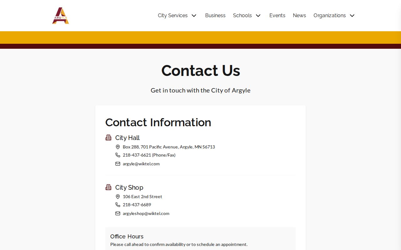 Argyle court records and City Hall contact information