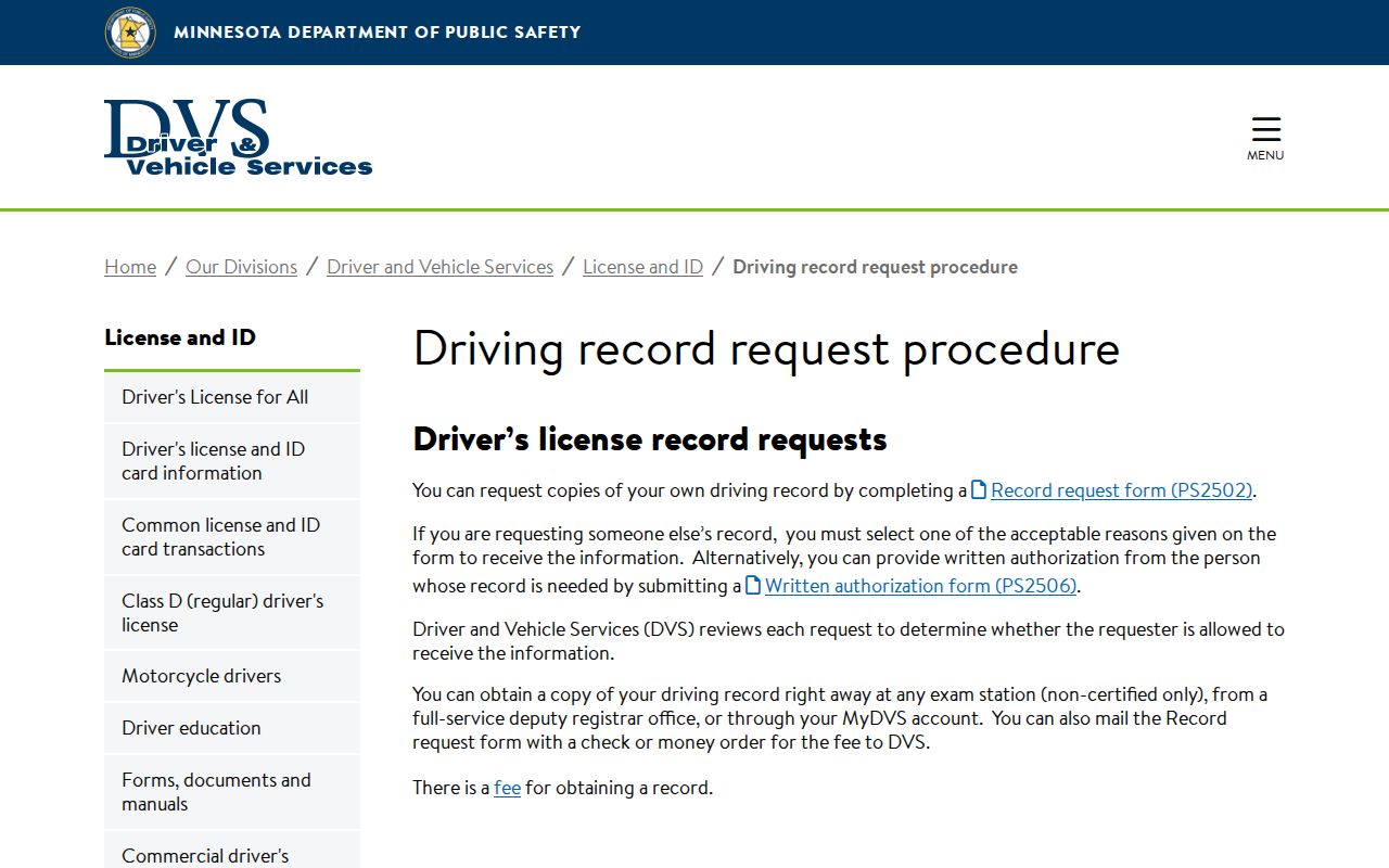 Argyle court records and Minnesota driver record procedure