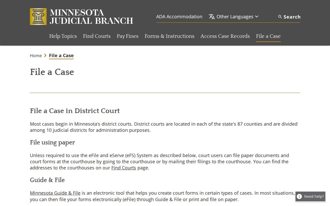 Marshall County civil court docket Minnesota eFile and eServe overview