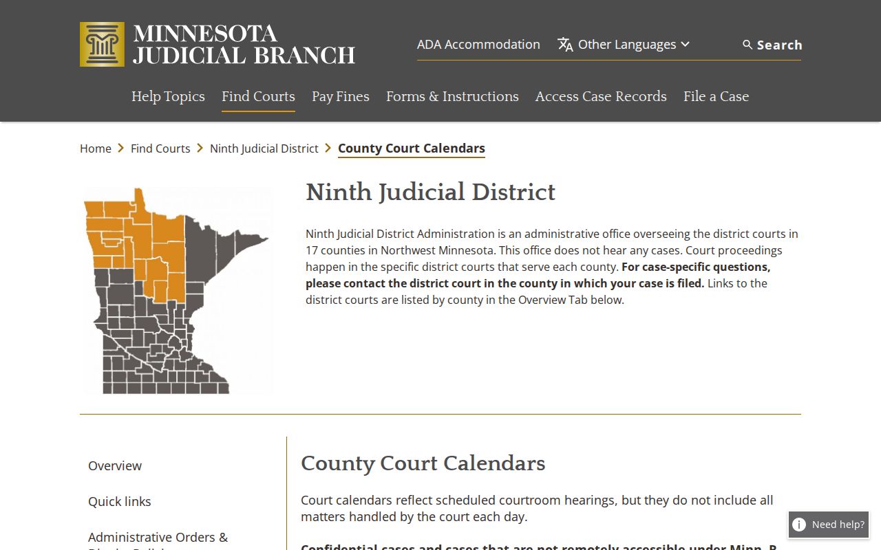 Marshall County court schedule official county calendar page