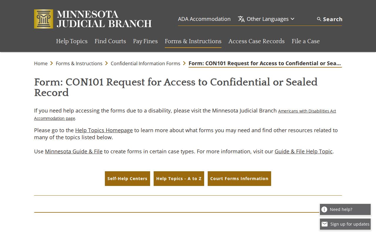 Marshall County court records CON101 confidential sealed record request
