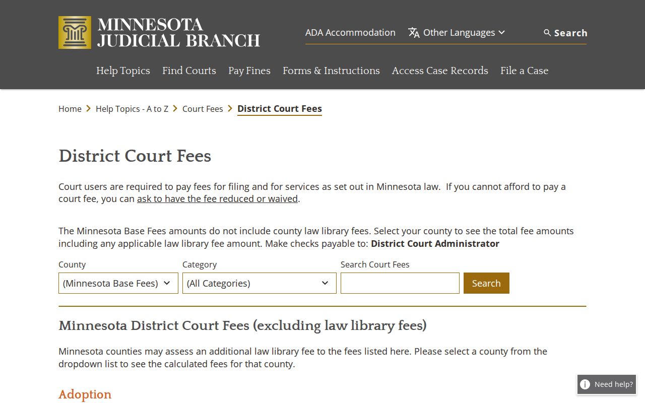 Marshall County court records Minnesota district court copy fees
