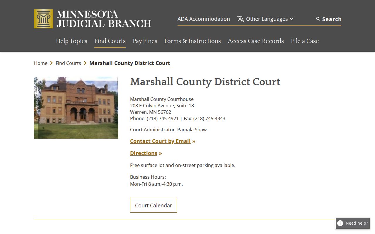 Marshall County court docket source showing Marshall County District Court information