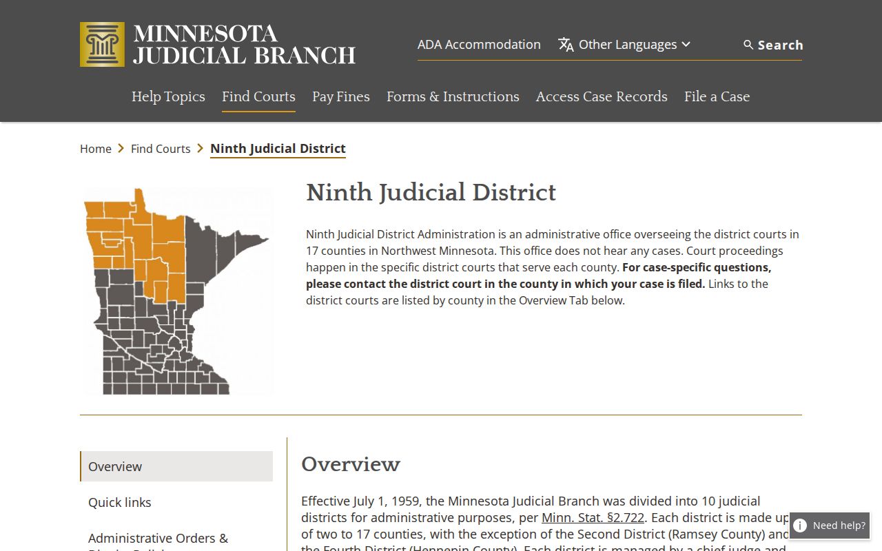 Marshall County court docket source showing the Ninth Judicial District