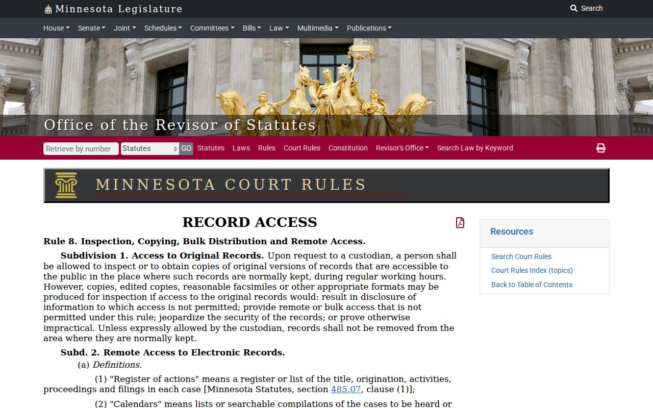 Stephen court records and Minnesota Rule 8 access rules