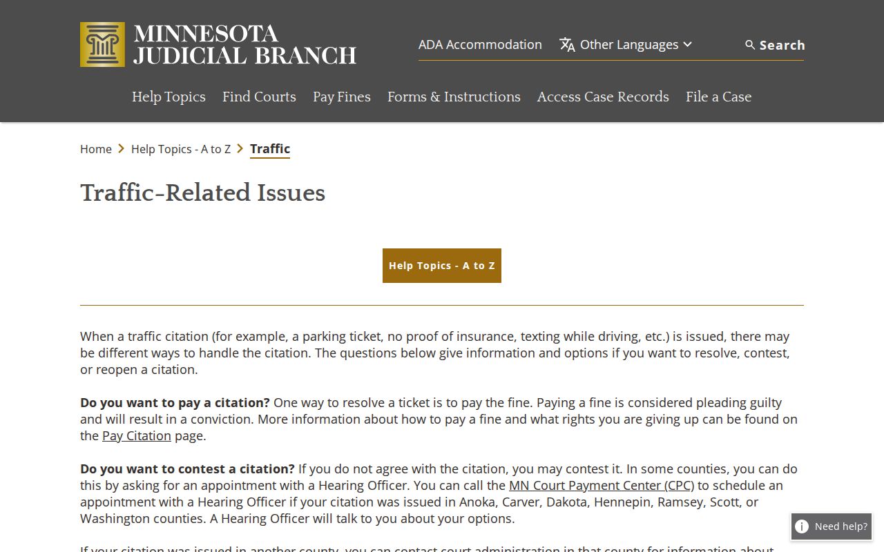 Marshall County traffic court records Minnesota traffic case guidance